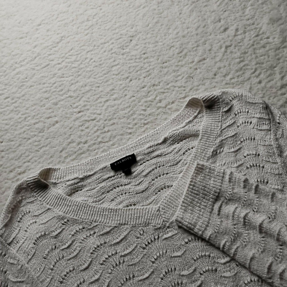 Talbots Sweater‎ Womens Medium White V Neck Long Sleeve Open Knit Lightweight